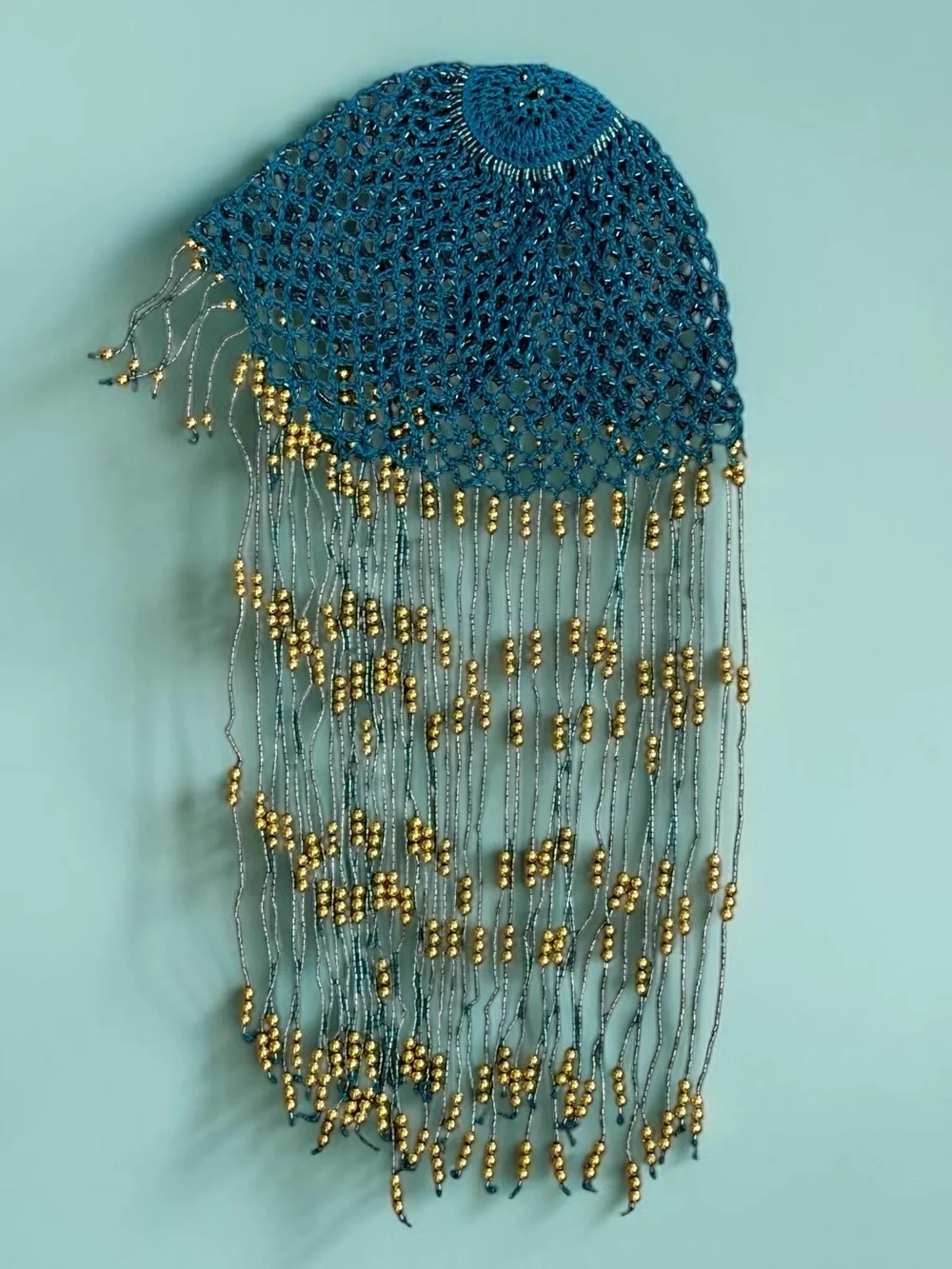 🫶🏻 Cleopatra Beaded Fringe Head Cover in Teal and Gold